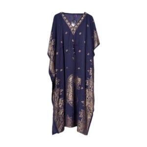 NF Navy Blue Gold Print Kaftan Dress Free Size NWT